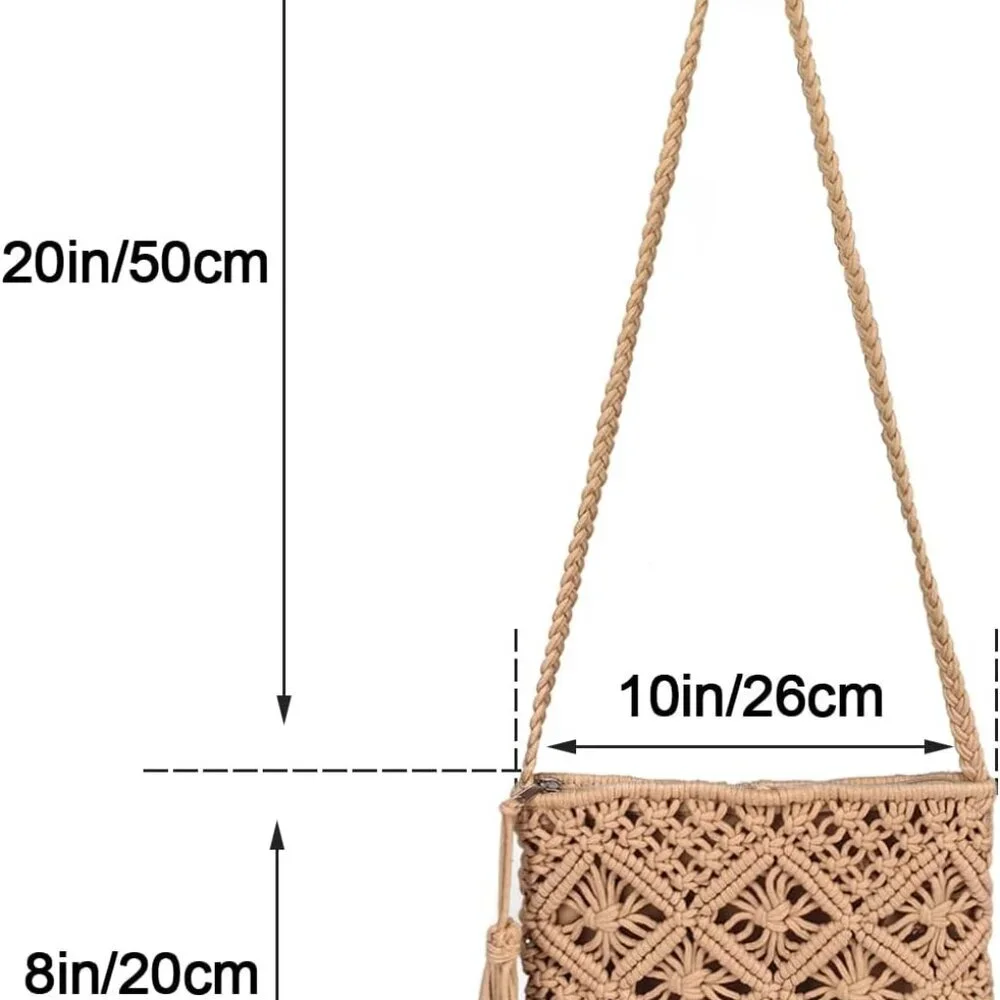 Boho Crossbody Handbag,Handwoven cotton rope Shoulder Bag,Summer Beach Clutches - Picture 2 of 6